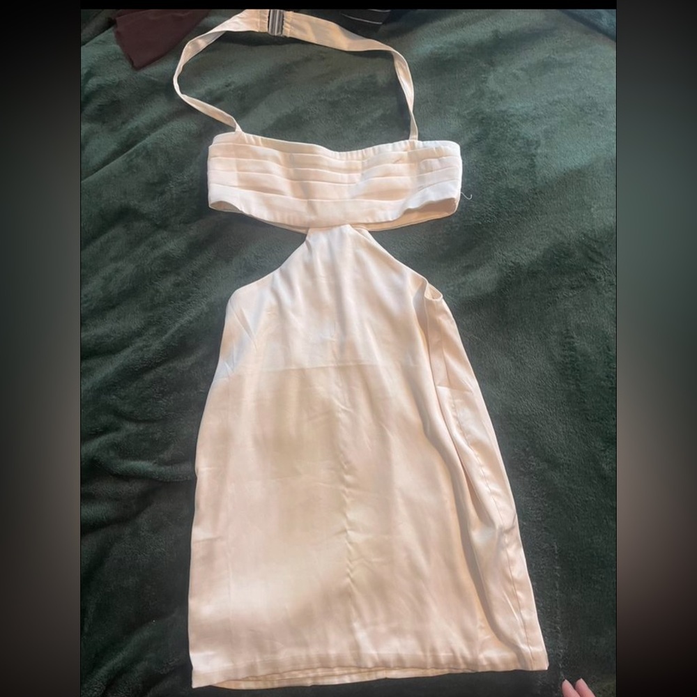 Satin halter Oh Polly mini dress with cutouts